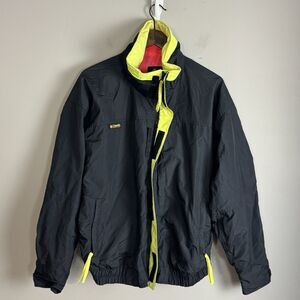 VINTAGE COLUMBIA BUGABOO Mens Black Fluorescent Ski Jacket Size L 80s Neon